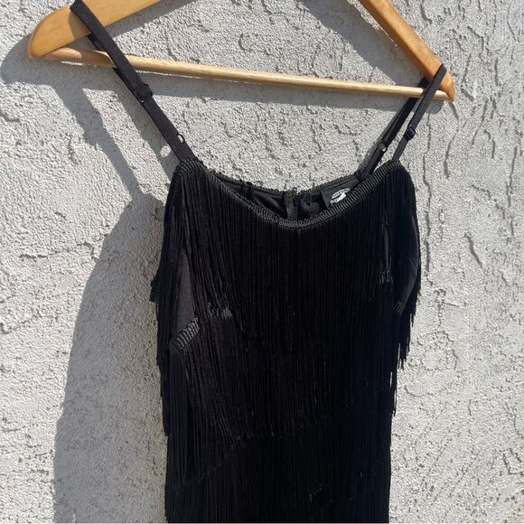 Mini Dress SZ SM All-Over Fringe Black - Flapper 1920s Gatsby Burlesque Art Deco - Picture 3 of 8